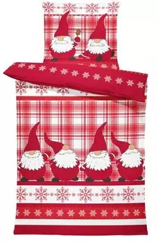 Зимнее постельное белье One-Home Weihnachten Wichtel, 135x8x200 см, красный