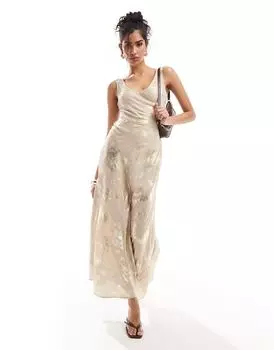 Золотое атласное платье-комбинация миди ASOS DESIGN
