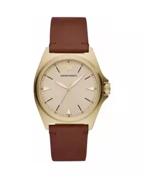 Золотые кожаные кварцевые мужские часы Emporio Armani, желтый