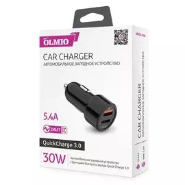АЗУ 2 USB 5,4A Olmio QC Smart iC