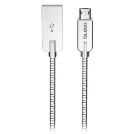 Кабель micro-USB (CA-101) Olmio 2.1A в металлической оплетке серебристый