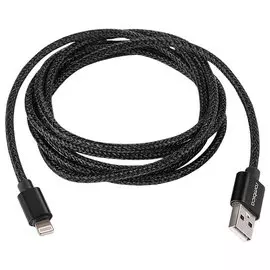 Кабель USB IPhone 5/IPad mini Lightning (2 метра) Rombica IB-04 в текстильной оплетке черный