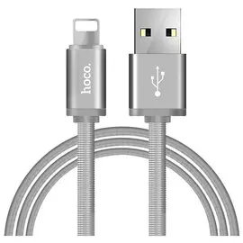 Кабель USB IPhone 5/IPad mini Lightning Hoco U10 в металлической оплетке серебристый
