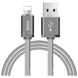 Кабель USB IPhone 5/IPad mini Lightning Olmio 2.1A в металлической оплетке серый