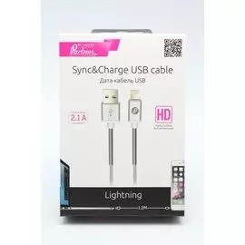 Кабель USB IPhone 5/IPad mini Lightning Partner 2.1A в нейлоновой оплетке белый