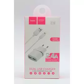 СЗУ S8Pin Apple 2USB 2.4A HOCO C12 белая