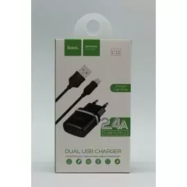 СЗУ S8Pin Apple 2USB 2.4A HOCO C12 черная