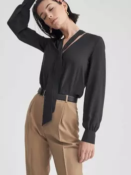 Блуза с лентами объемными рукавами