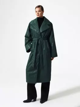 Двубортное пальто-пуховик с поясом