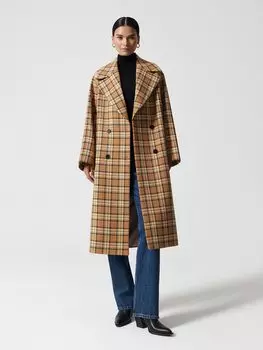 Двубортное пальто в клетку из смесовой шерсти