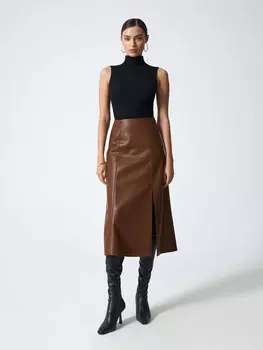 Юбка из экокожи с разрезом