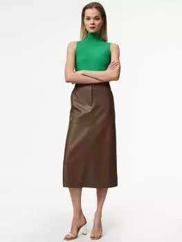 Юбка из экокожи с разрезом сзади