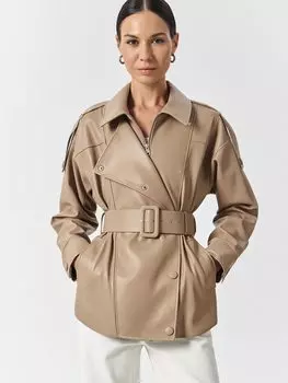 Куртка из гладкой экокожи с ремнем