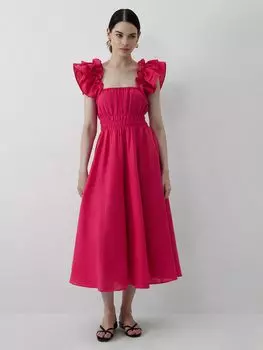 Льняное платье с воланами