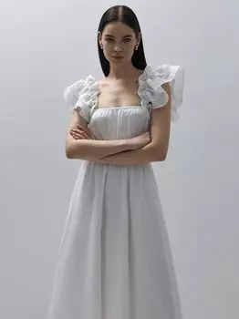 Льняное платье с воланами