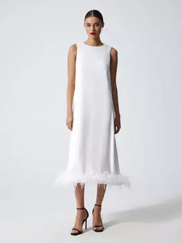 Платье-миди с перьями