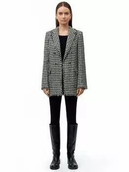 Твидовый двубортный жакет без застежки