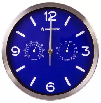 Часы настенные Bresser (Брессер) MyTime ND DCF Thermo/Hygro, 25 см, синие