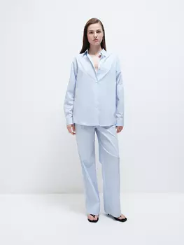 Брюки из хлопка, голубой в полоску