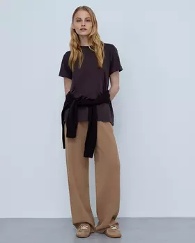 Брюки из тонкого вязаного трикотажа из вискозы, бежевый