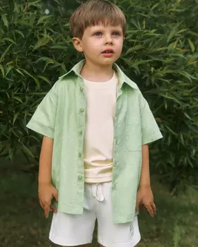Детская рубашка Unisex из хлопка и льна, зеленый