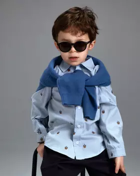 Детская рубашка Unisex из хлопка с вышивкой, голубой