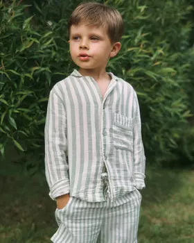 Детская рубашка в полоску Unisex из муслина, зеленый