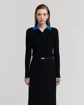 Джемпер с воротником поло, из вискозы, черный