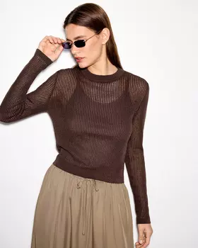 Джемпер сетка фактурной вязки, коричневый