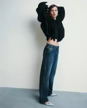 Джинсы с высокой посадкой Straight, темно-синий