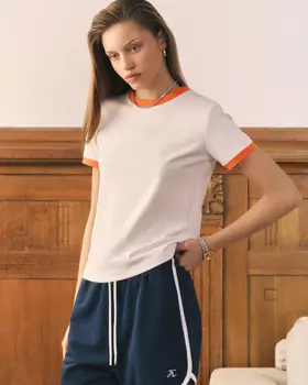 Футболка приталенного кроя, белый, оранжевый