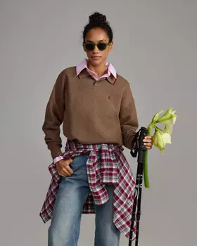 Хлопковый джемпер Unisex с воротником поло, коричневый