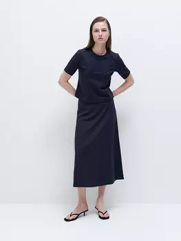 Юбка миди из поливискозы, темно-синий