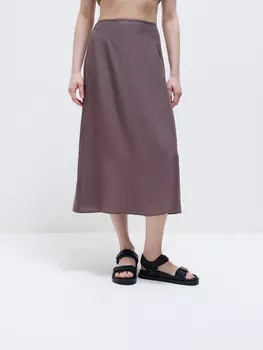 Юбка миди из вискозы со льном, какао