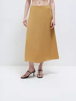 Юбка миди из вискозы со льном, охра
