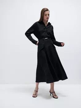 Юбка с карманами из вискозы и льна, черный