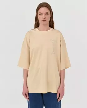 Оверсайз футболка с принтом, из хлопка и модала, бежевый