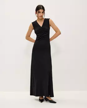 Платье макси без рукавов с V-вырезом, черный