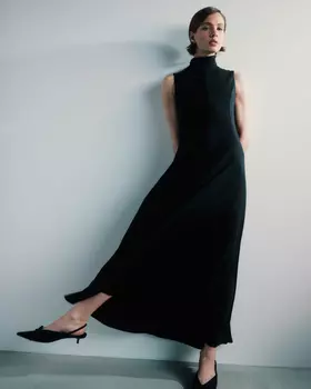 Платье макси без рукавов со стойкой, черный