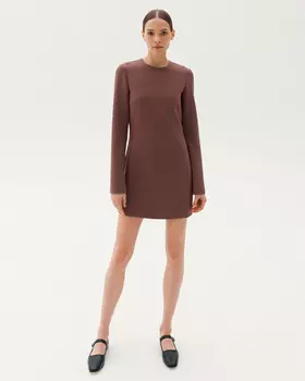 Платье мини с длинным рукавом, коричневый