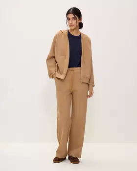 Прямые брюки из хлопкового футера, бежевый