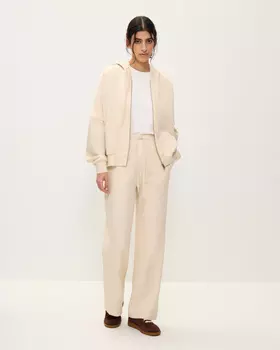 Прямые брюки из хлопкового футера, молочный