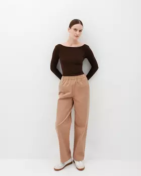 Прямые брюки из хлопкового вельвета, бежевый