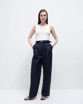 Прямые брюки с защипами, темно-синий