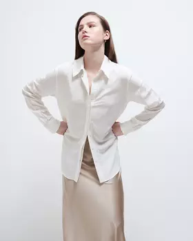 Рубашка из вискозы и льна с планкой, молочный