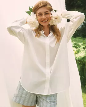 Рубашка свободного кроя из тенселя и хлопка, белый