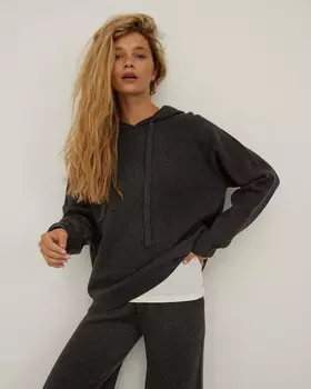 Шерстяной джемпер с капюшоном, темно-серый