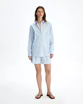 Удлиненная рубашка из 100% хлопка, бело-голубая полоска