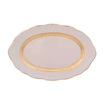 Блюдо овальное 32 см Thun Мария Луиза золотая лента ivory