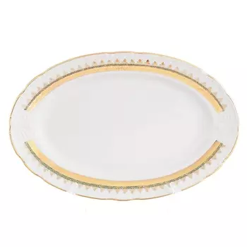 Блюдо овальное 36 см Thun Констанция Изумруд золотой орнамент